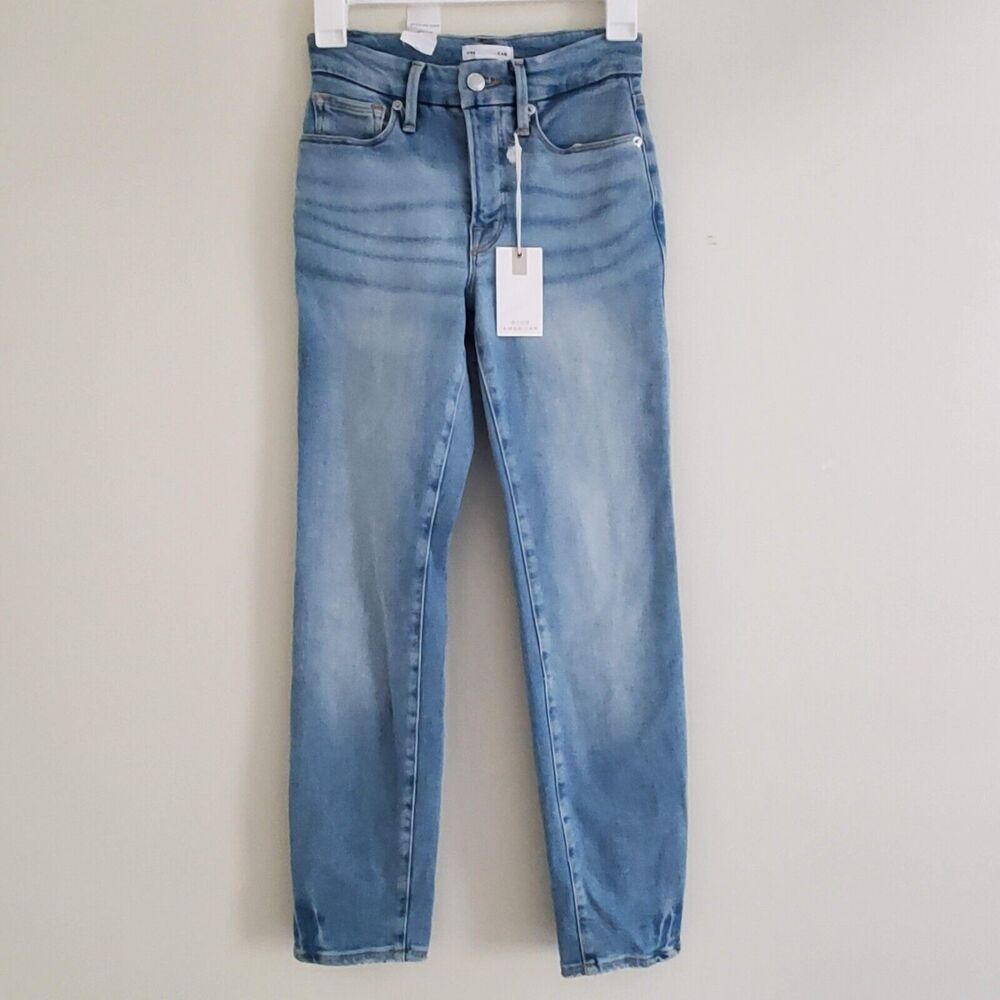 Good American Good Legs Cig Light Wash High Rise Cropped Ankle Jeans Size 0/25 - Picture 2 of 9